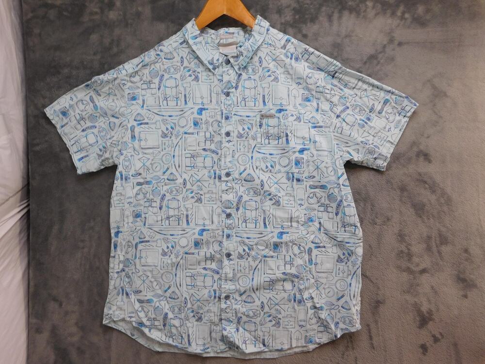 Columbia Shirt Mens XL Blue Graphic Short Sleeve Button Up Regular Fit